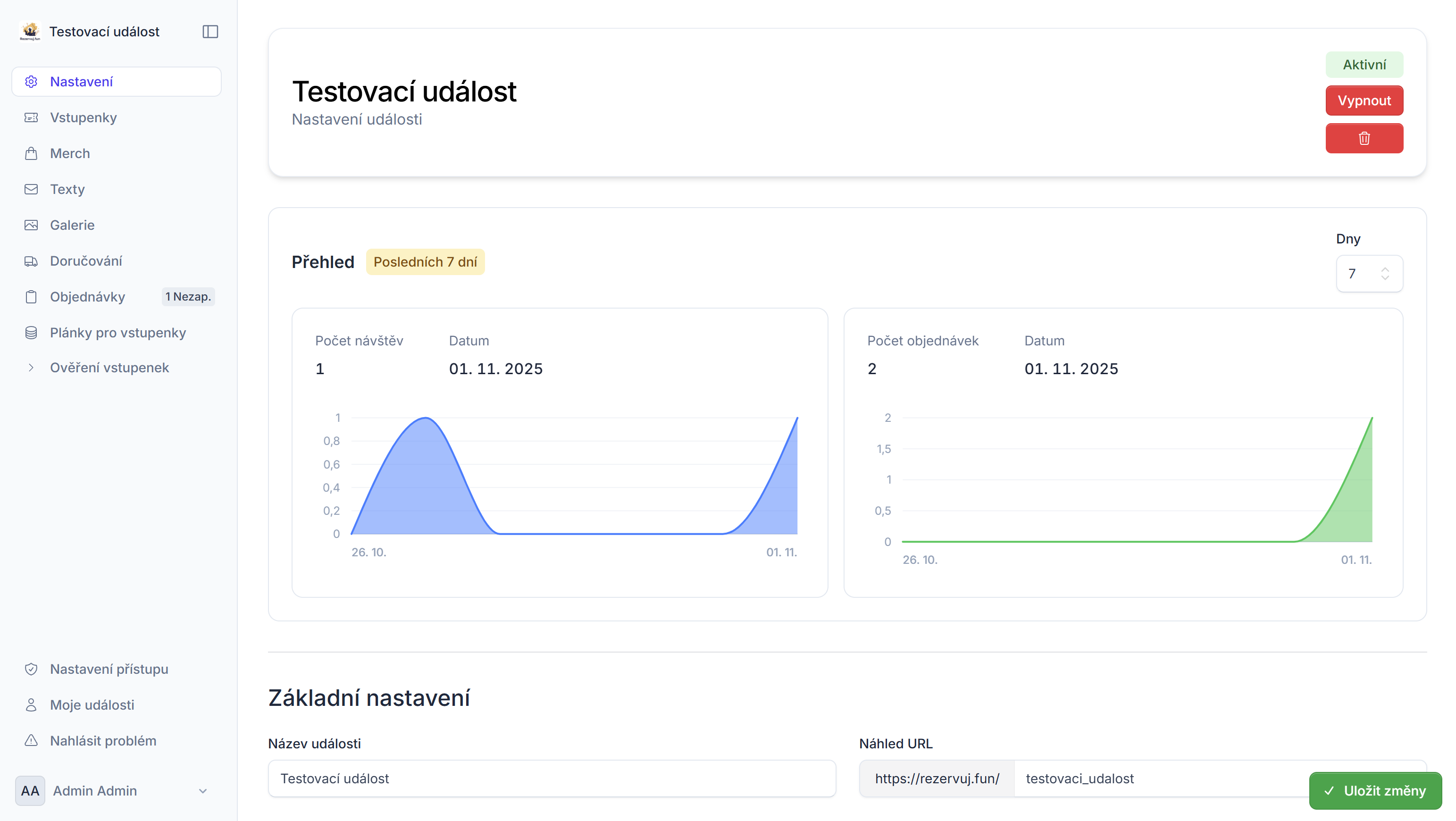 Jednoduchá správa události